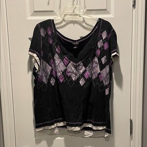 Chic Black and Purple Anxiety Y2K Women's Top